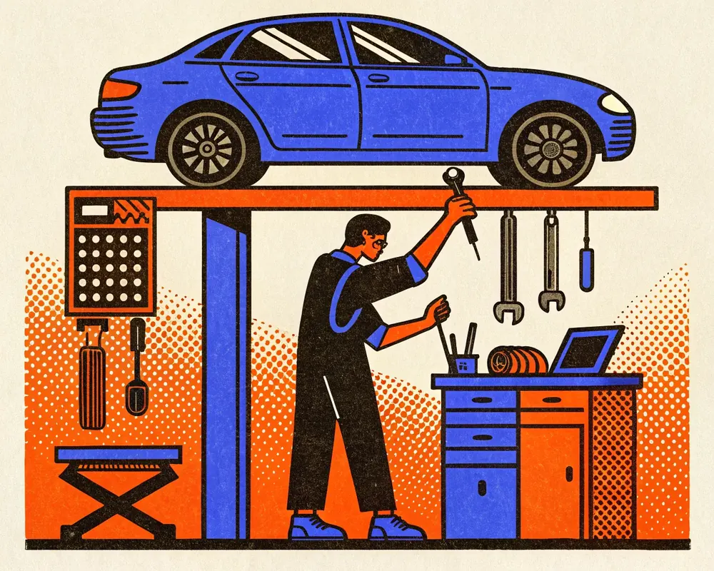 Illustration: Auto repair shops. Every call answered by the AI Front Desk.