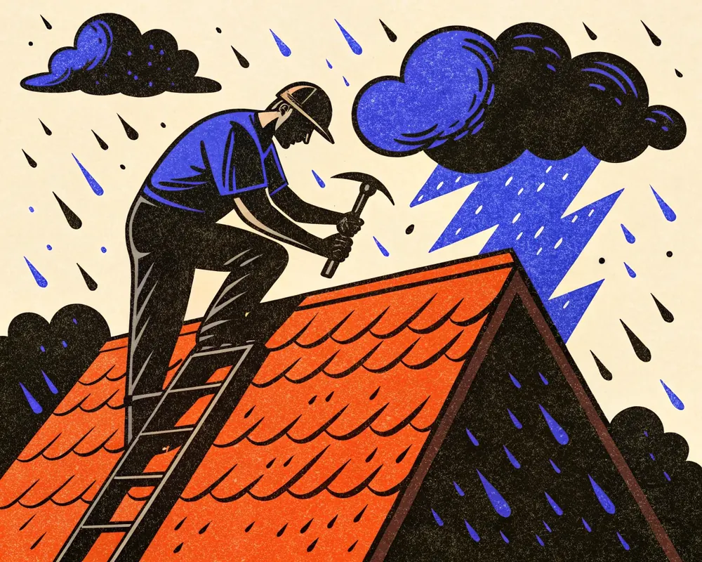 Illustration: Roofers. Every call answered by the AI Front Desk.